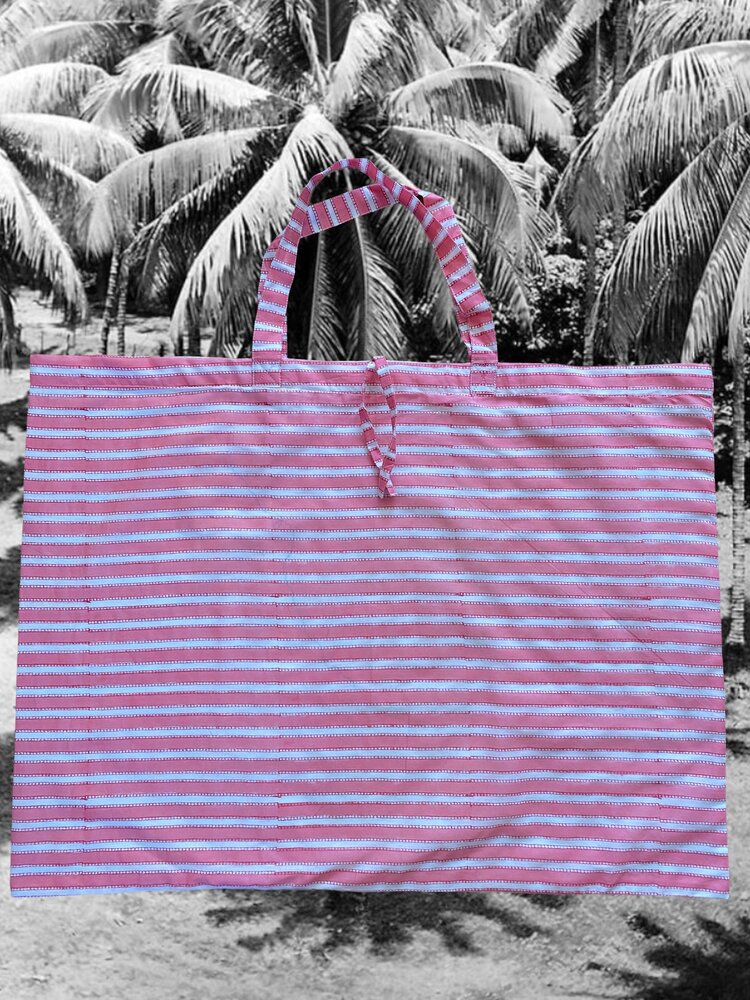 large tote beach bag pink white stripe