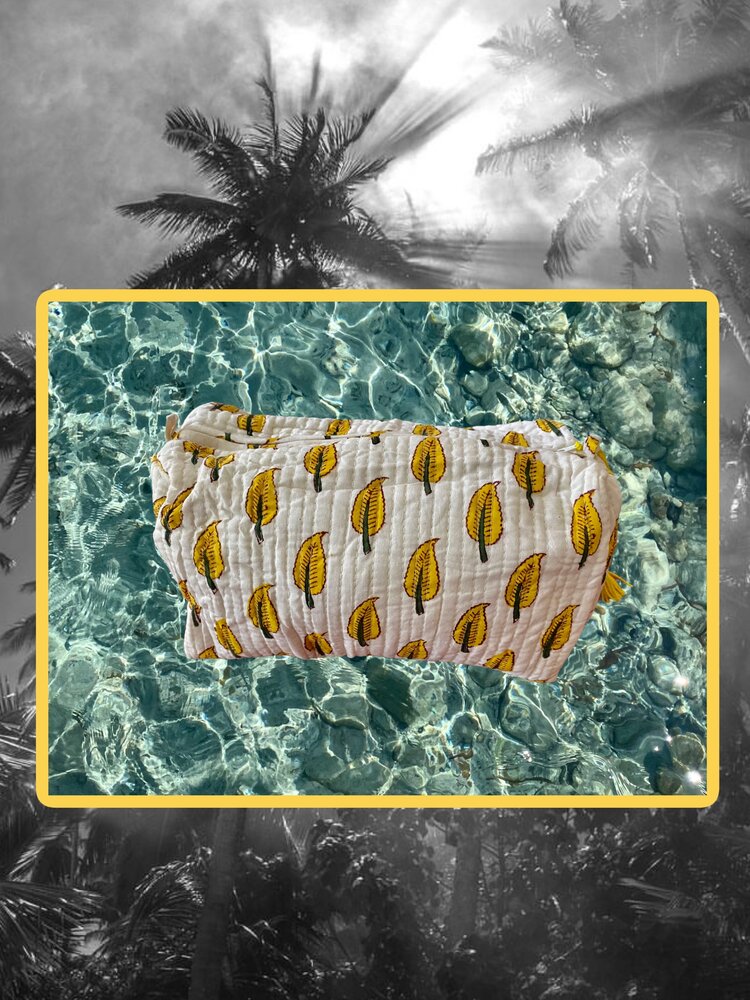 Floral toiletry bag yellow white