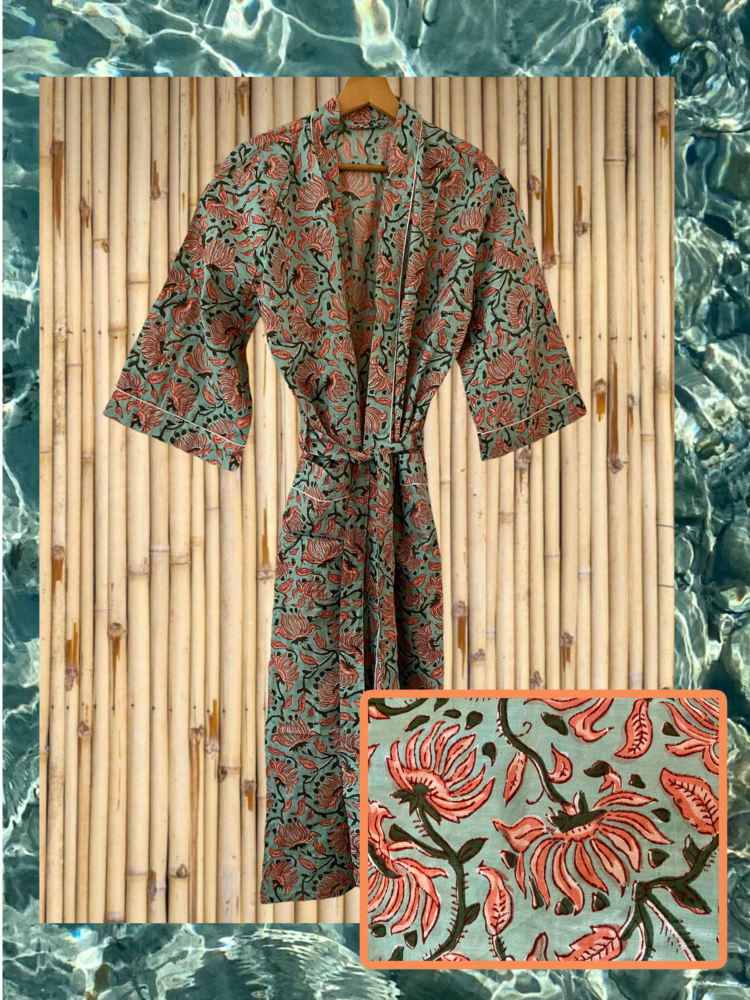 Floral bathrobe 100% cotton
