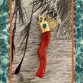 Coral branch emerald and coin 14 crt