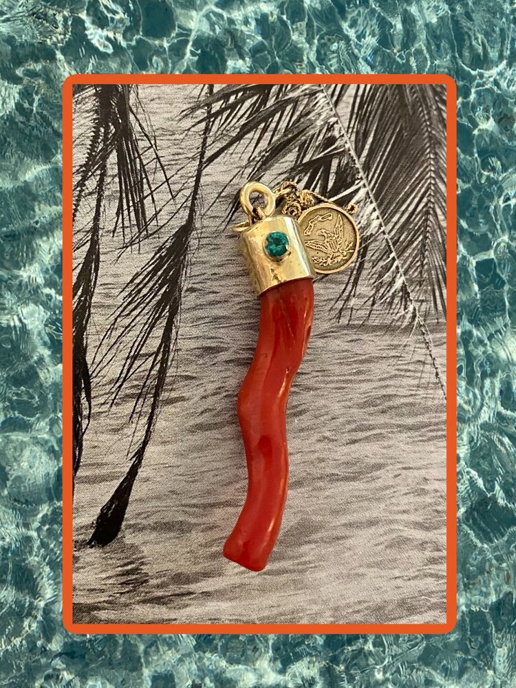 Coral branch emerald and coin 14 crt