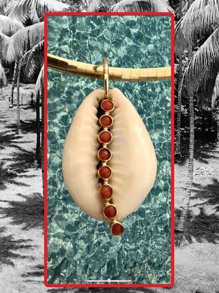 Cowrie charm coral curvy inlay