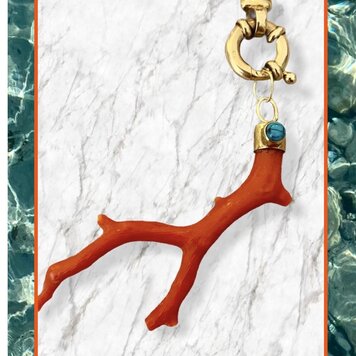 Unpolished coral branch with turquoise