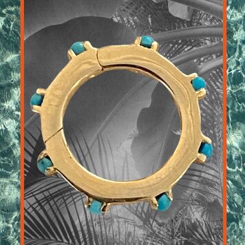 Turquoise spike necklace connector 14 crt gold