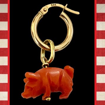 Coral Piggy charm 14 crt gold setting and hoop