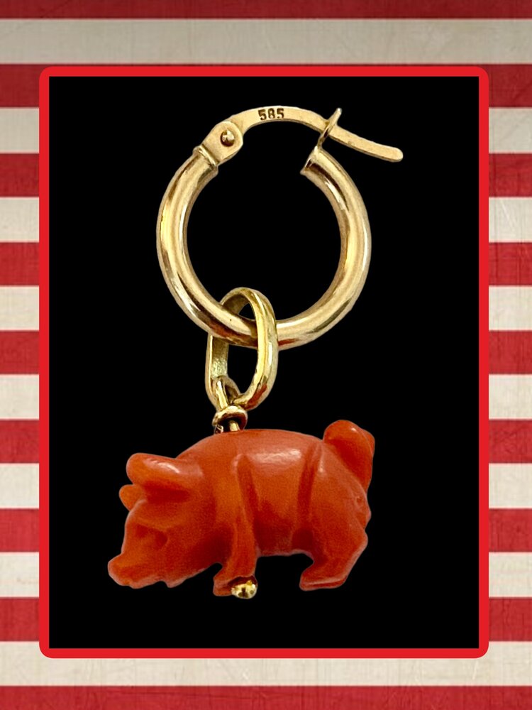 Coral Piggy charm 14 crt gold setting and hoop