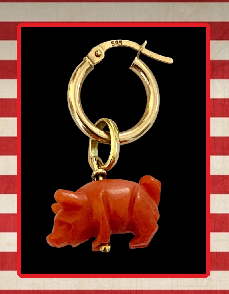 Coral Piggy charm 14 crt gold setting and hoop