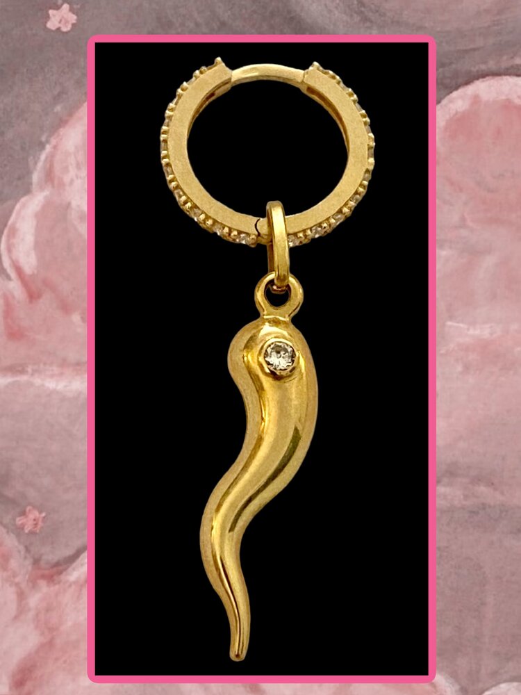 Gold horn with diamond inlay and sparkly hoop