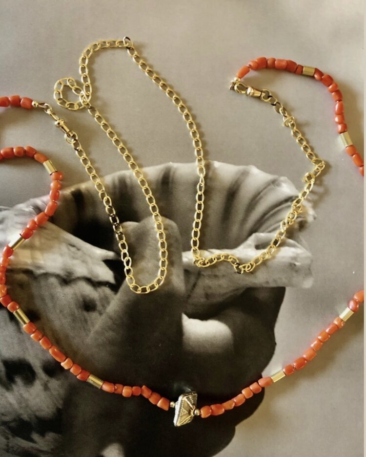 Indian bead gourmet coral necklace