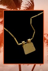 Link bar necklace square charm 14 crt