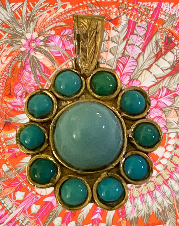 Turquoise floral charm from Rajasthan India 18 crt