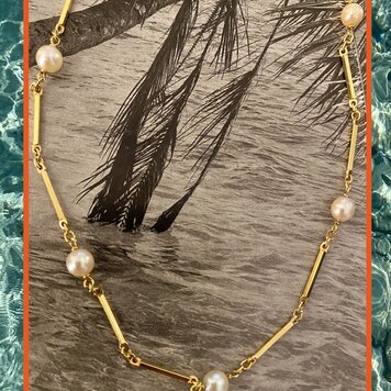 Pearl bar link necklace 14 crt