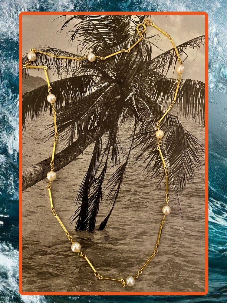 Pearl bar link necklace 14 crt