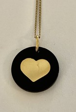 Wood plaque with a 14 crt gold heart inlay necklace