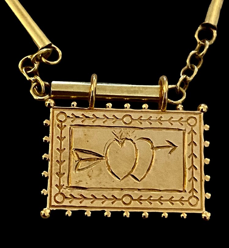 Chunky bar link necklace with true love charm  14crt