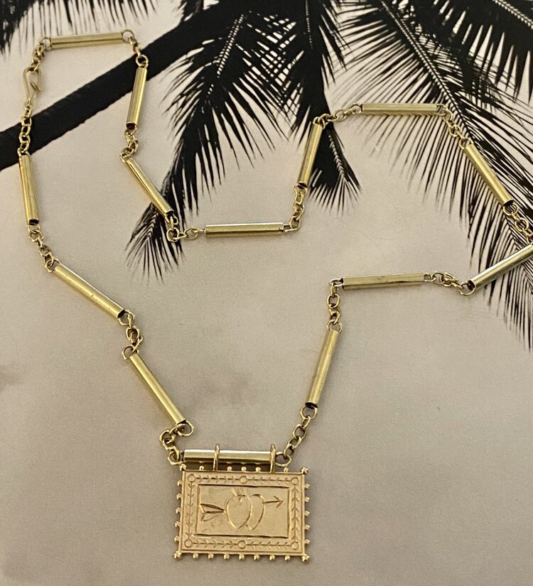 Chunky bar link necklace with true love charm  14crt