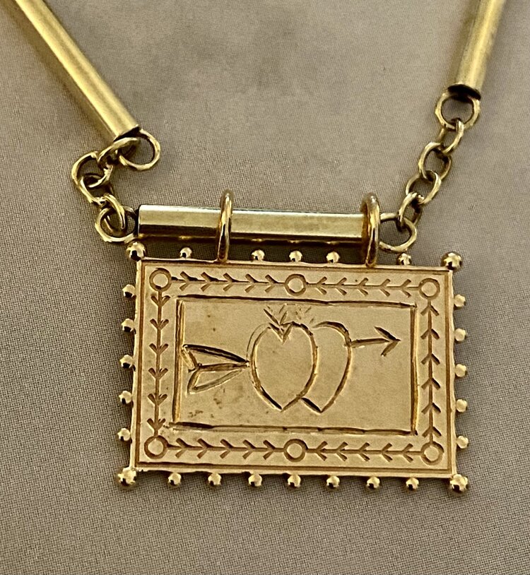 Chunky bar link necklace with true love charm  14crt