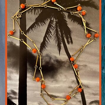 Coral bar link necklace 14 crt