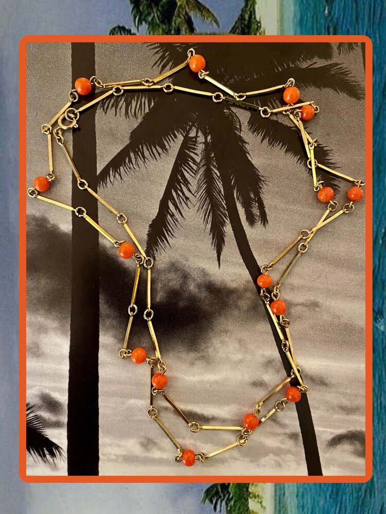 Coral bar link necklace 14 crt