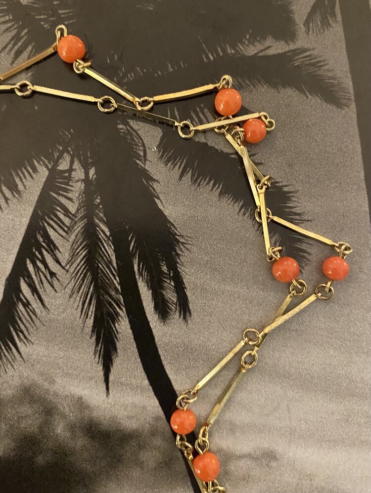 Coral bar link necklace 14 crt