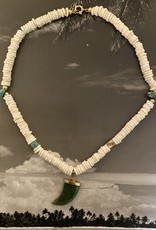 Surf necklace  oistrich egge beads green charms 14 crt