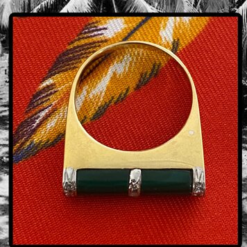 Art Deco occasion diamond malachite ring 14 crt