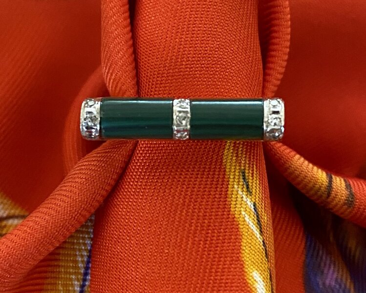 Art Deco occasion diamond malachite ring 14 crt