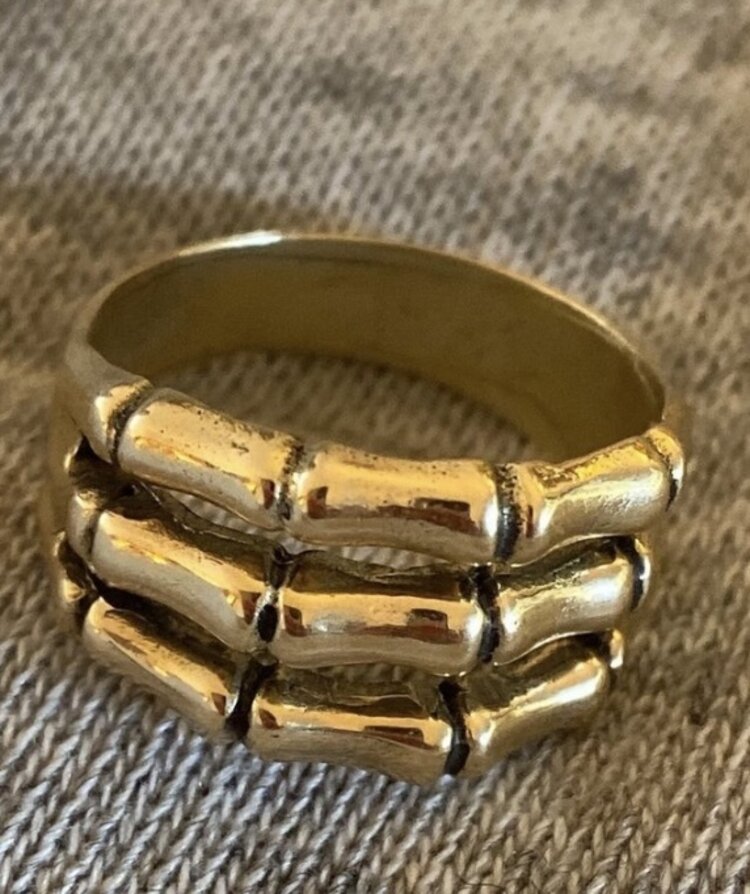 Triple Bamboo bar ring massive 14 crt gold