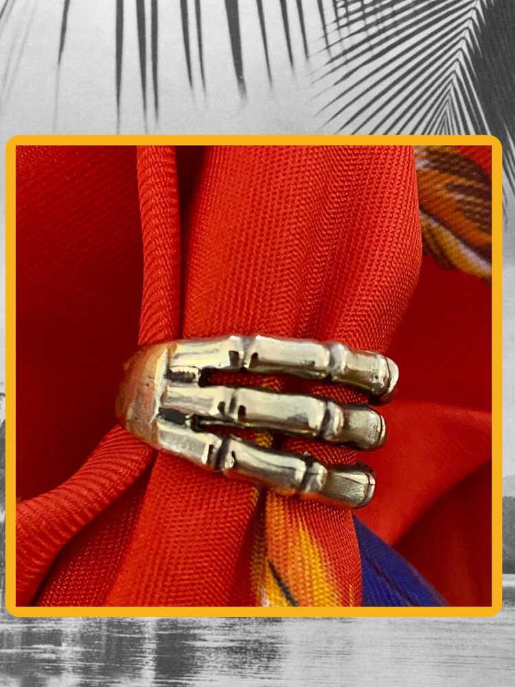 Triple Bamboo bar ring massive 14 crt gold