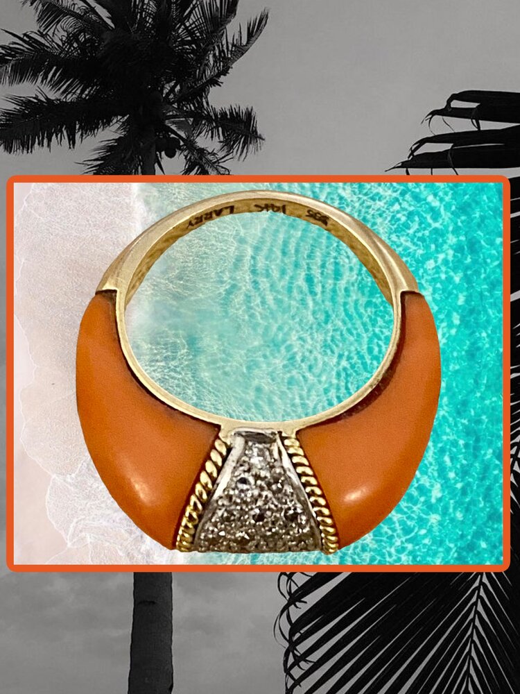 roze Angelskin koraal cocktail ring met diamanten 18 crt