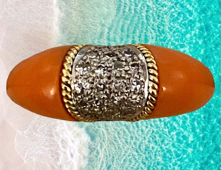 roze Angelskin koraal cocktail ring met diamanten 18 crt