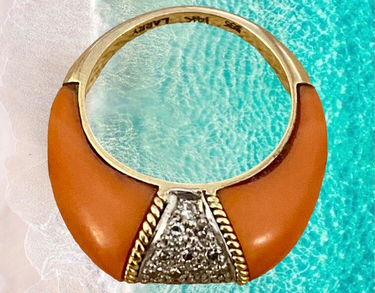 roze Angelskin koraal cocktail ring met diamanten 18 crt