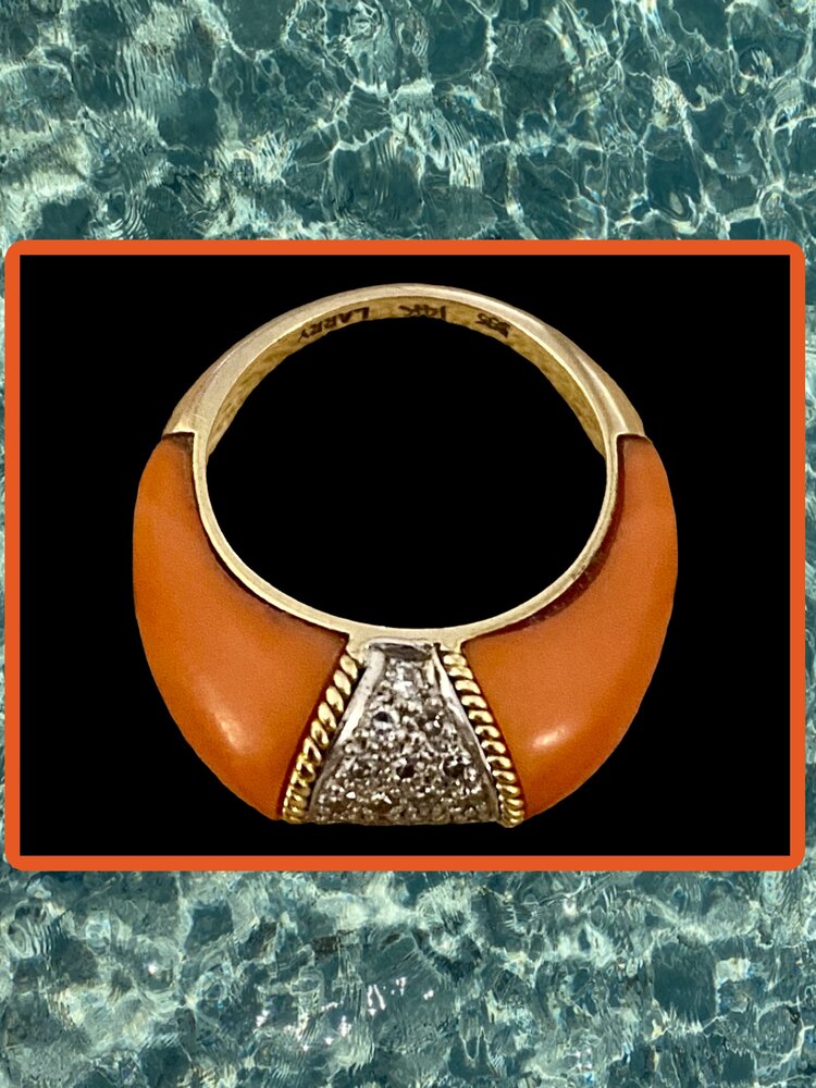 roze Angelskin koraal cocktail ring met diamanten 18 crt