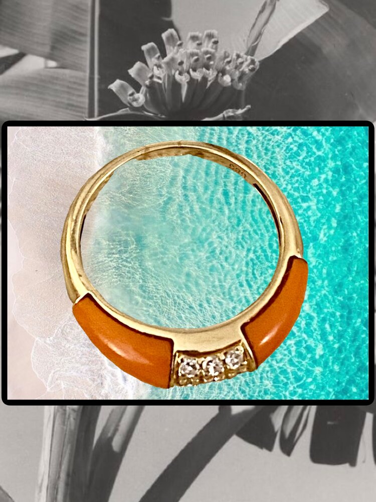 Baby angelskin coral diamond cocktail ring 14 crt