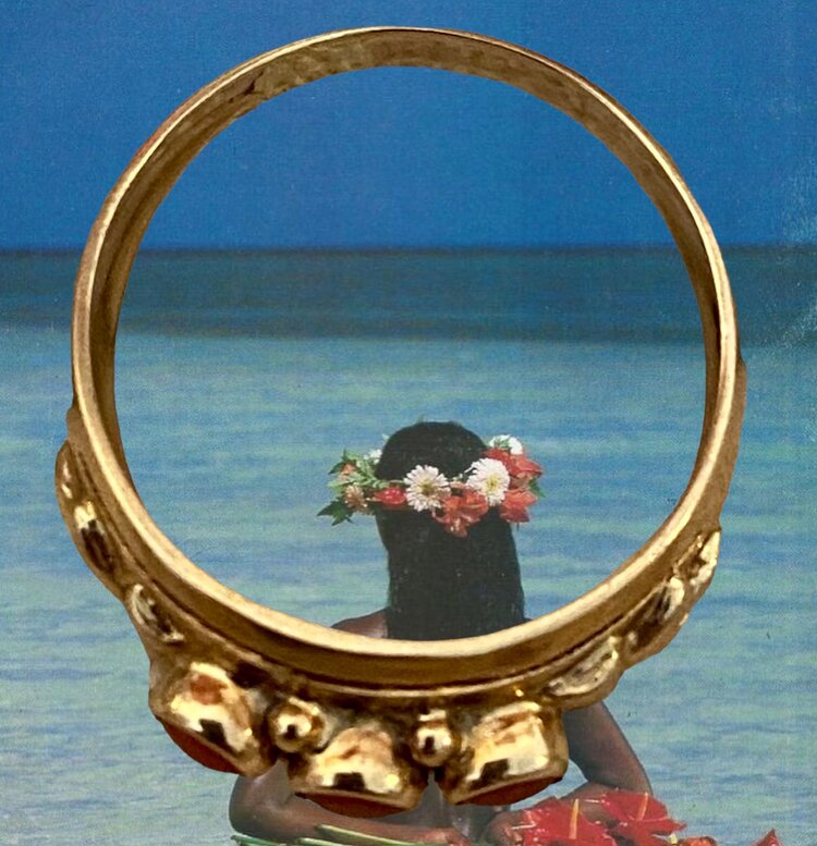 Triple Coral band ring 14 crt