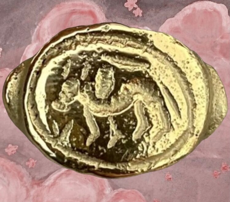 Old round Assyrian inspired Ox ring