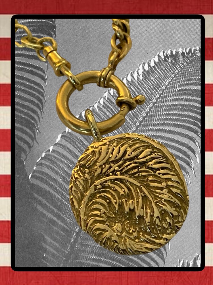 Chunky palm leaf round charm coin 14 crt