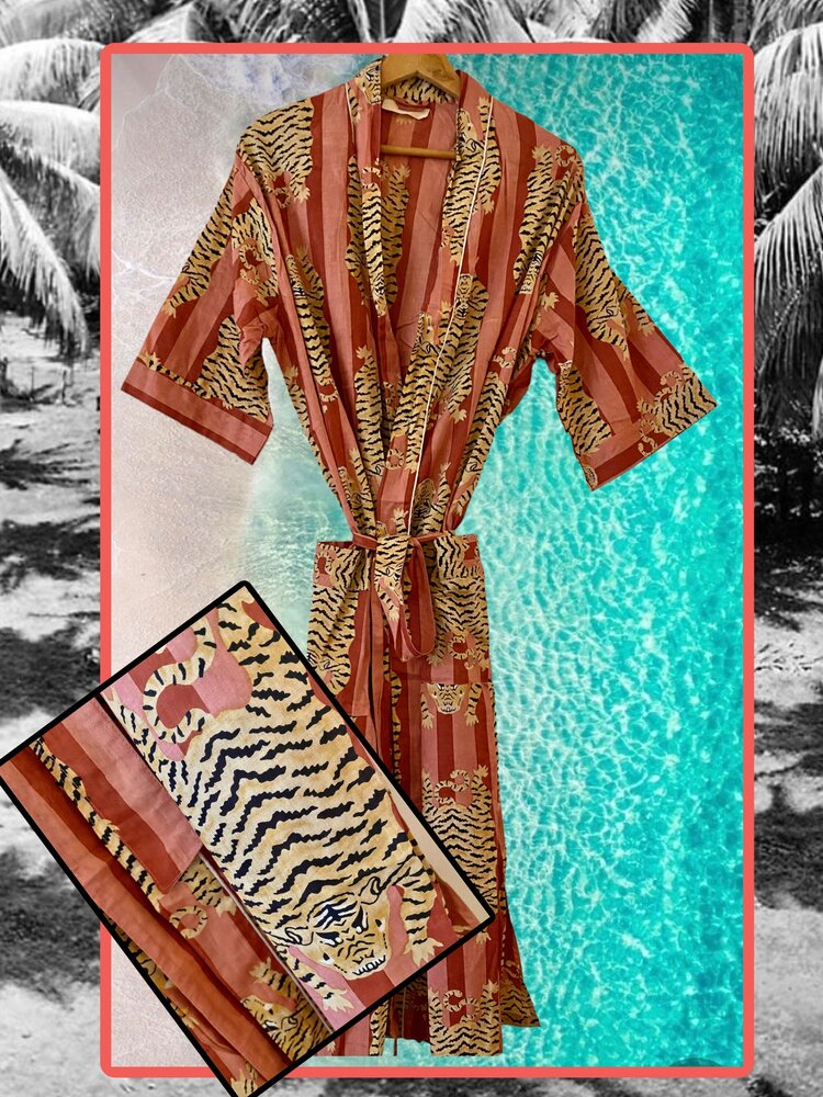 Light pink tiger bathrobe 100%cotton