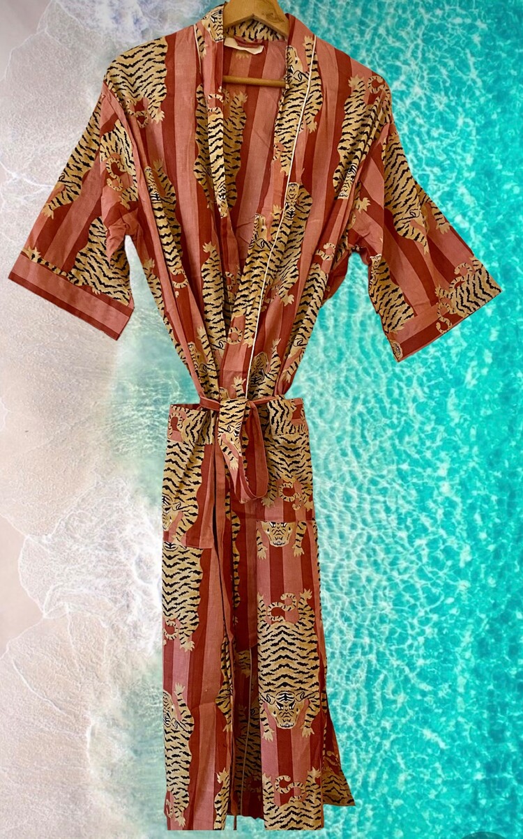 Light pink tiger bathrobe 100%cotton