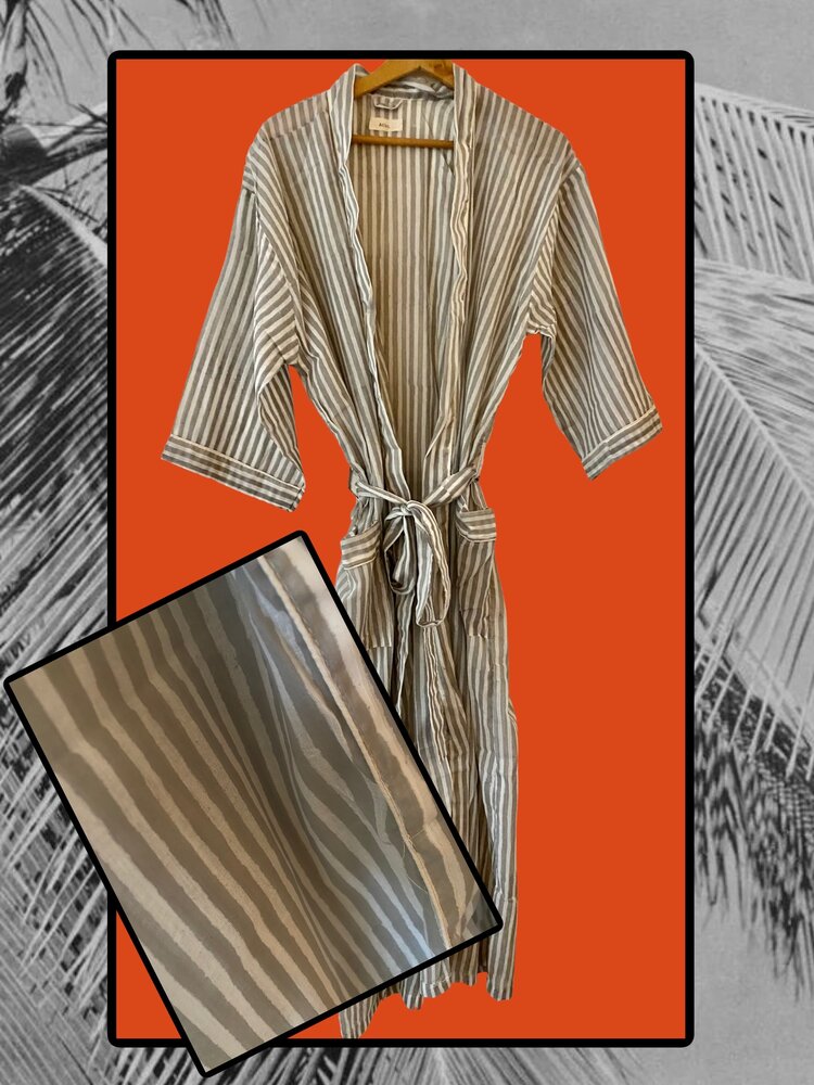 Grey white stripe bathrobe 100% cotton