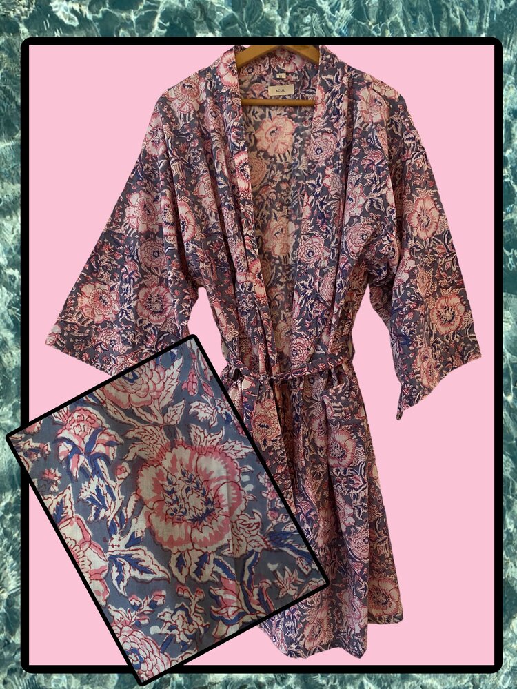 Purple flower bathrobe 100%cotton