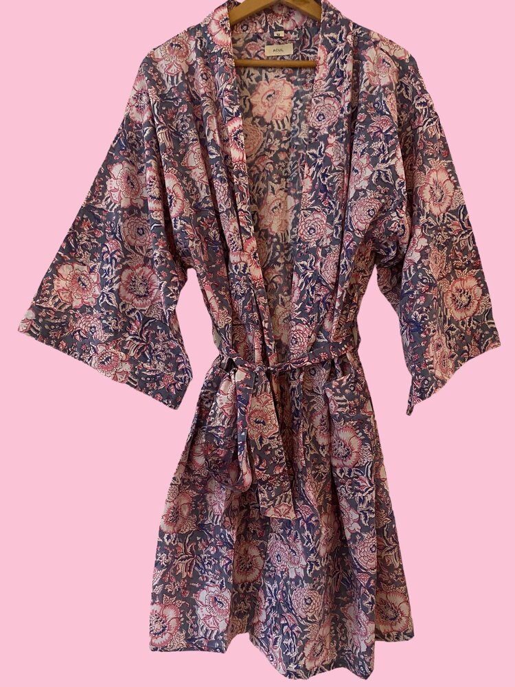 Purple flower bathrobe 100%cotton
