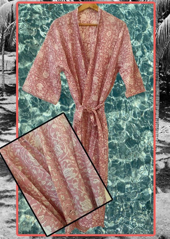 Pinky floral bathrobe 100% cotton