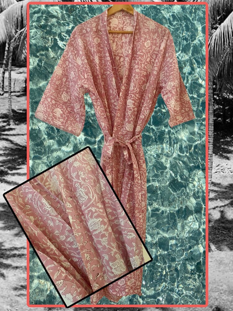 Pinky floral bathrobe 100% cotton