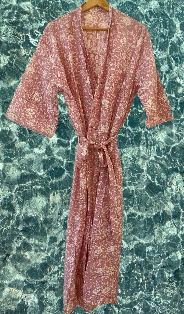 Pinky floral bathrobe 100% cotton