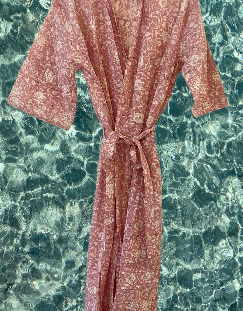 Pinky floral bathrobe 100% cotton