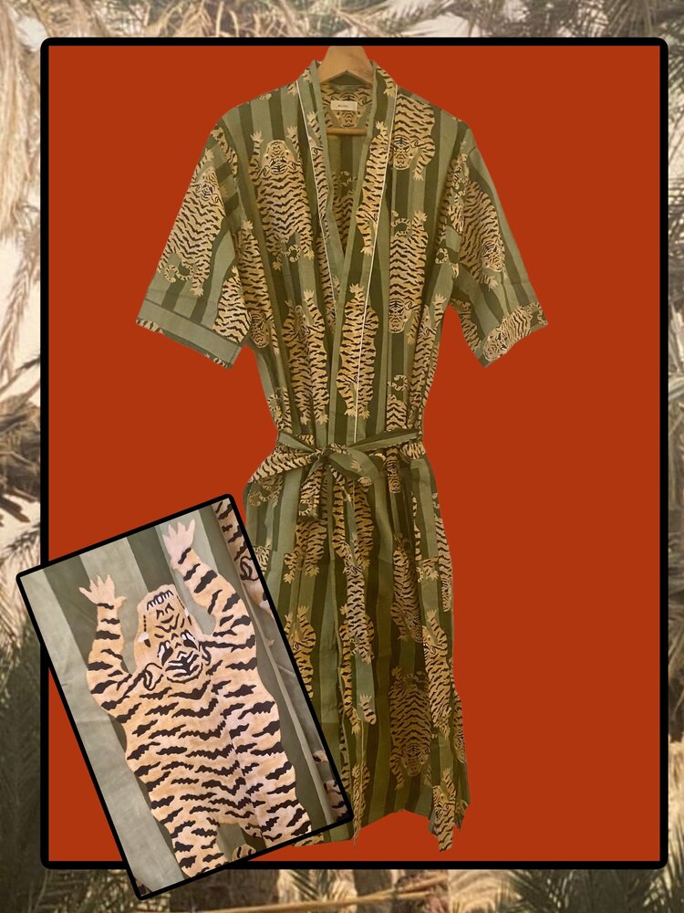 Green tiger stripe bathrobe 100% cotton