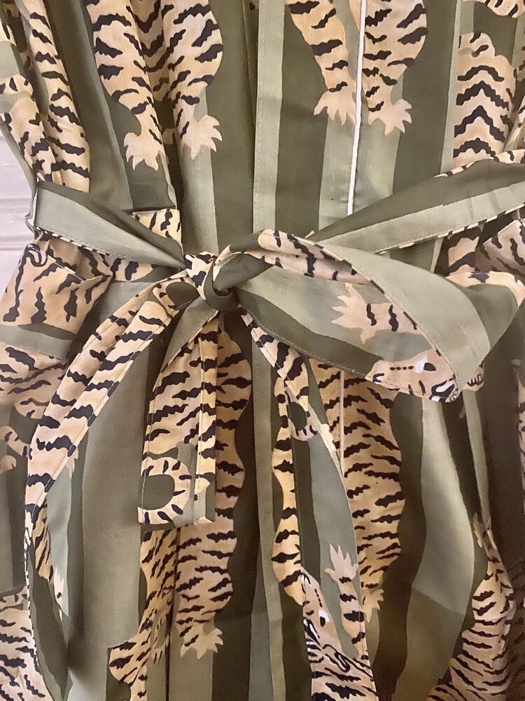 Green tiger stripe bathrobe 100% cotton