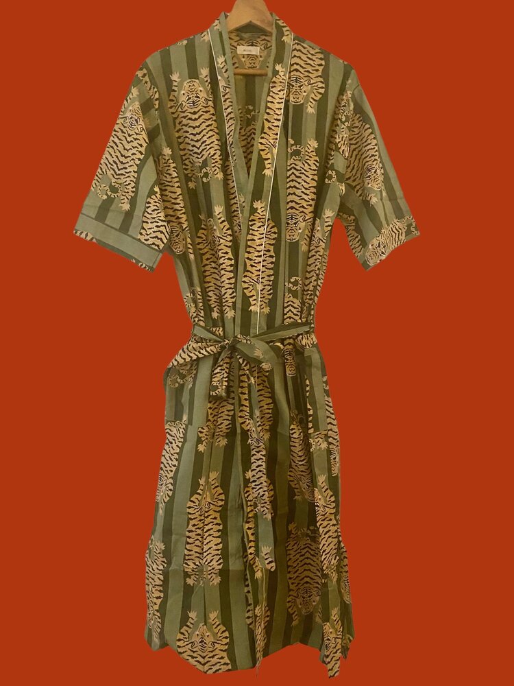 Green tiger stripe bathrobe 100% cotton