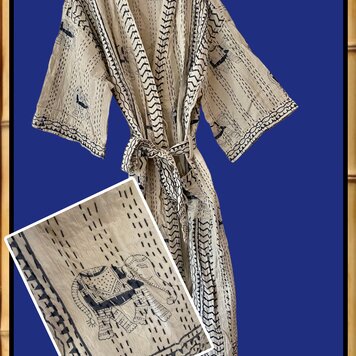 Padded bathrobe elephant blockprint 100%cotton